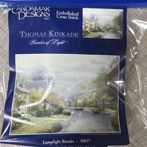 Sewing Craft Thomas Kincaid Lamplight Brook Cross Stitch Kit Started 1995